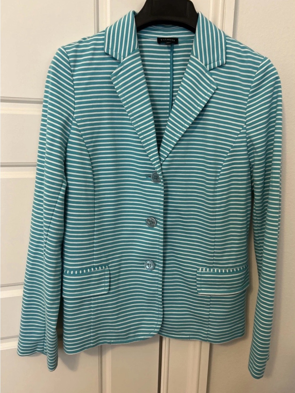 Talbots Aqua and White Striped Women's Blazer